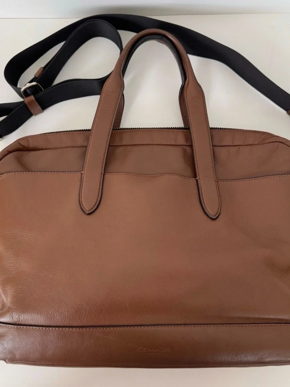Coach Brown Leather Briefcase with Black Adjustable Strap